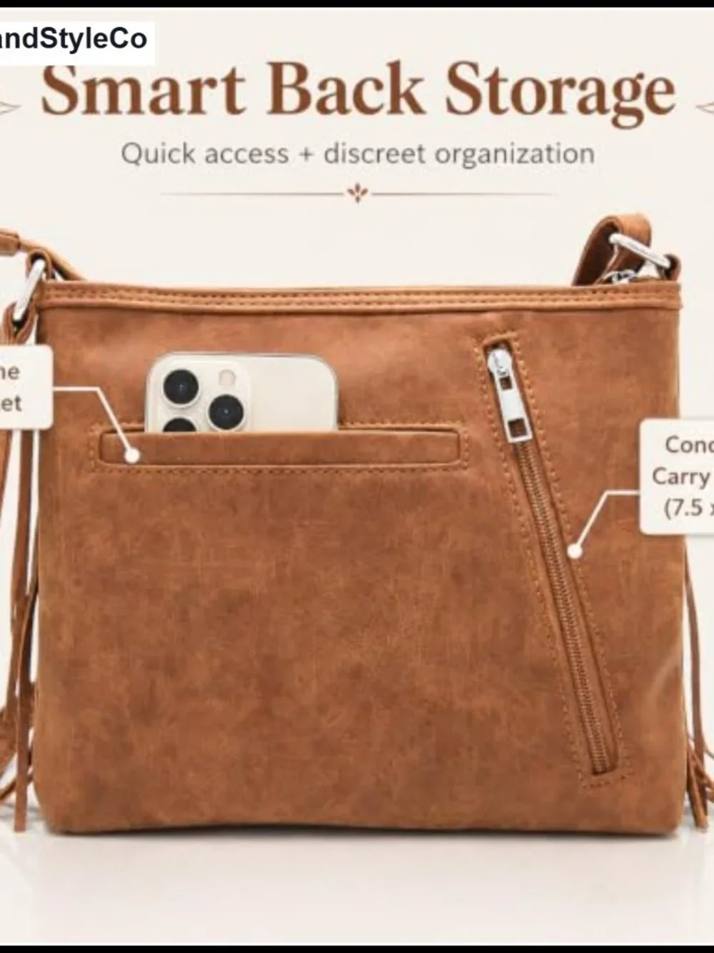 Western Fringe Crossbody Purse for Women with Adjustable Strap Vegan Leather